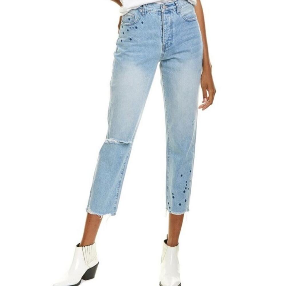 NWT Neon Blonde Siren Starstruck Straight Jeans 29 Star Embroidered Raw Hem